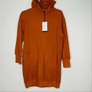 Who What Wear | Orange Two Pocket Front Hooded Long Sleeve Shirt Dress Sweater